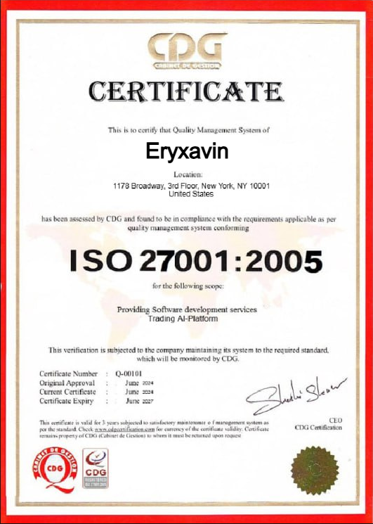 ISO 27001:2005 Certificate - Eryxavin
