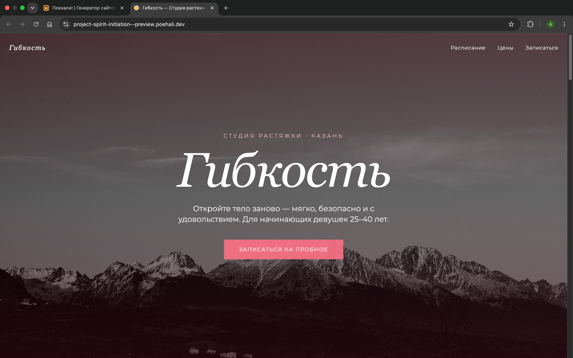Скриншот 1: первая версия лендинга по текстовому описанию