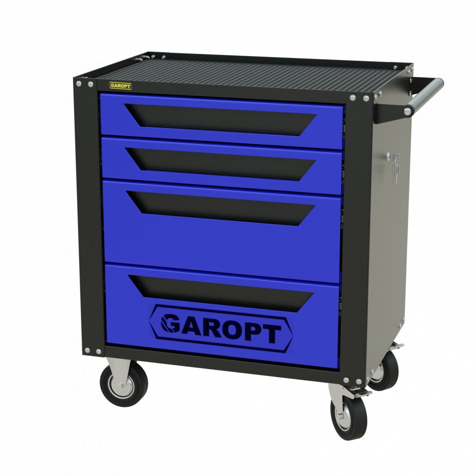 Тележка инструментальная Garopt 4 ящиков СИНЯЯ, центральный замок, увеличенные колеса, доводчики,  GAROPT  Серия "Standart"