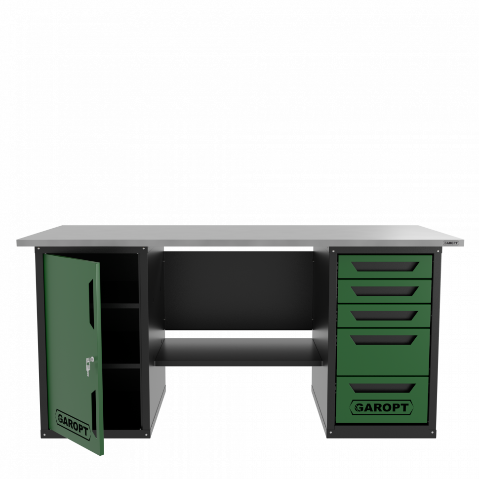 Верстак двухтумбовый дверь/5 ящиков, зеленый 1800*700 Garopt, GT1800DY5.green