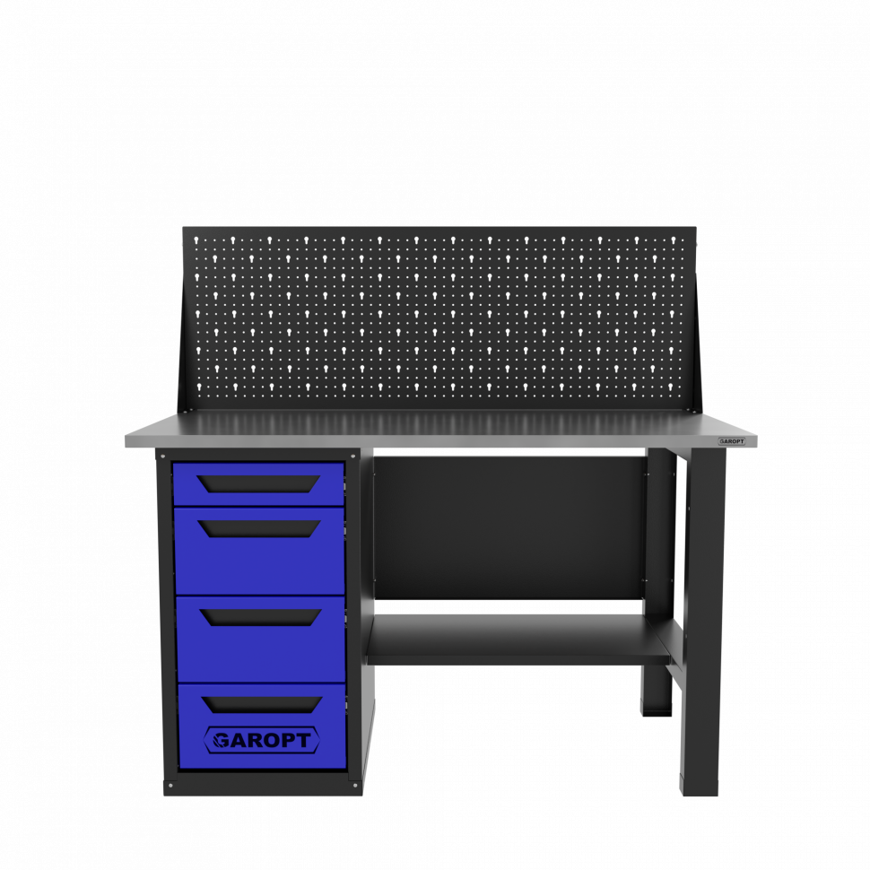 Верстак однотумбовый 4 ящика с экраном синий 1400*700 Garopt, GT1400STY4PP.blue