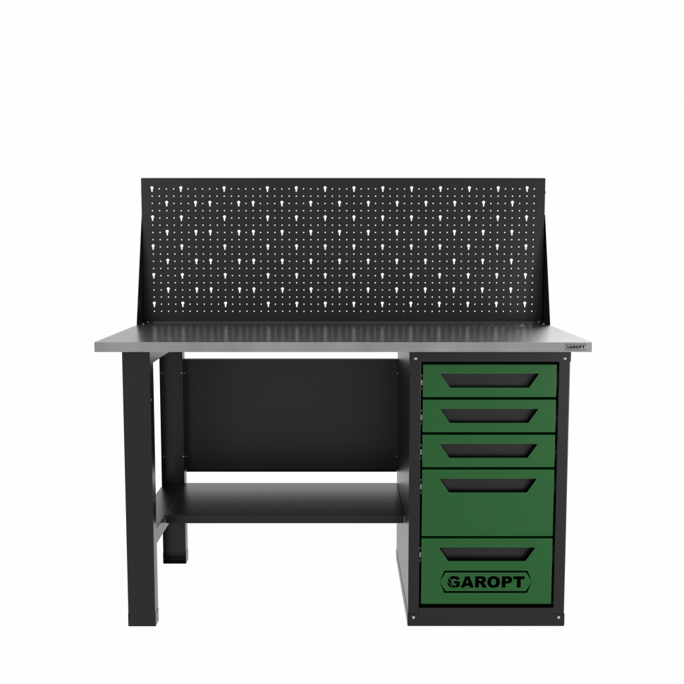 Верстак однотумбовый 5 ящиков с экраном, зеленый 1400*700 Garopt, GT1400STY5PP.green