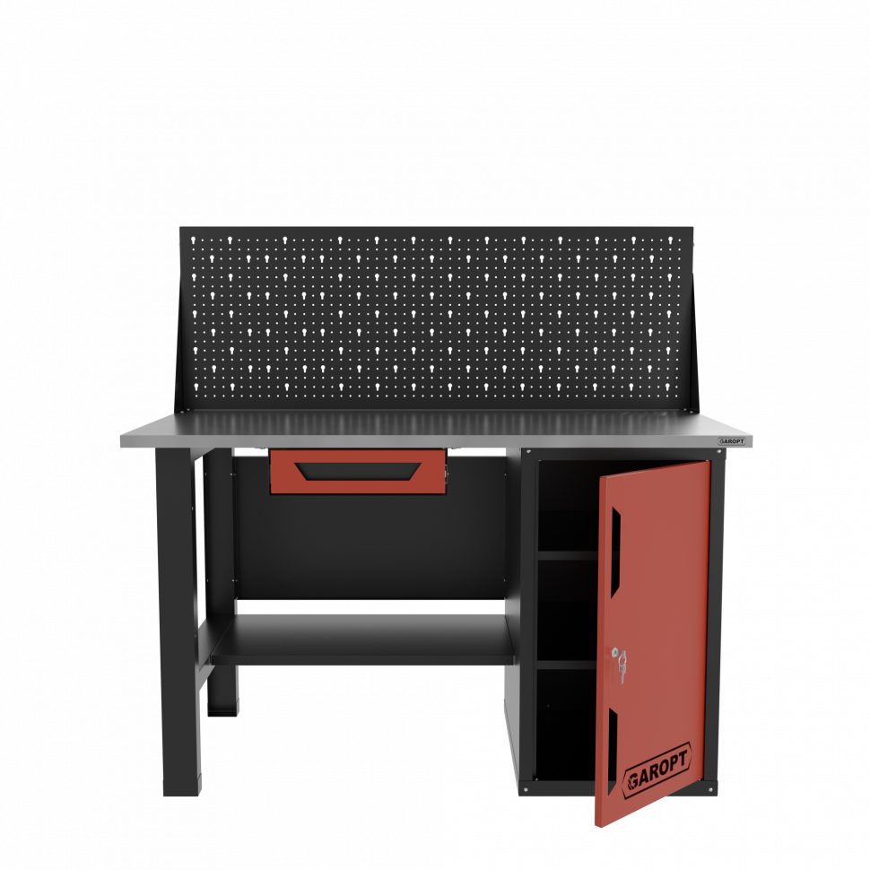 Верстак однотумбовый с ящиком и экраном 1400*700 GAROPT красный, GT1400STDY1PP.red