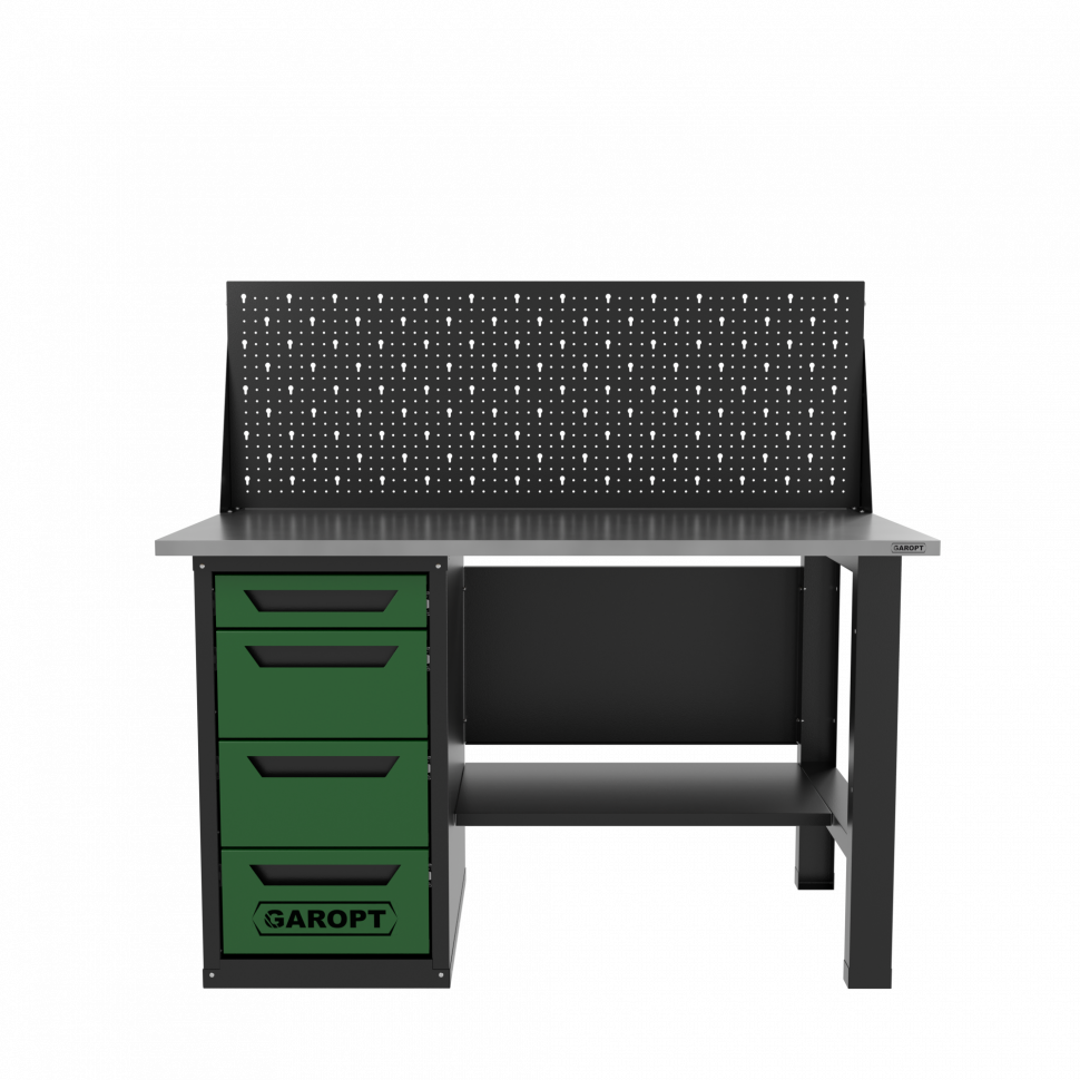 Верстак однотумбовый 4 ящика с экраном зеленый 1400*700 Garopt, GT1400STY4PP.green