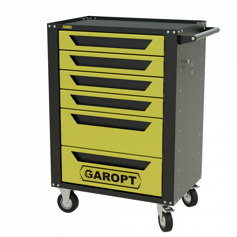 Тележка инструментальная Garopt 6 ящиков ЖЁЛТАЯ, центральный замок, увеличенные колеса, доводчики, GAROPT Серия "High", высота 1040мм
