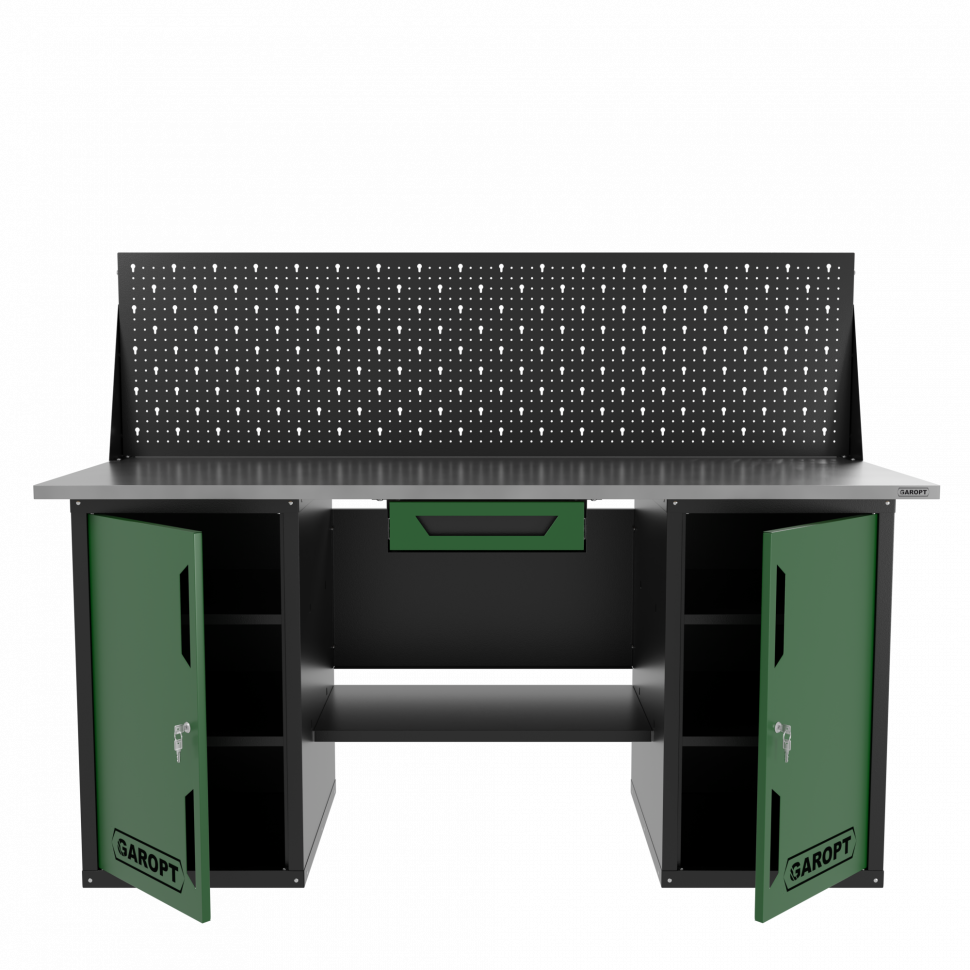 Верстак двухтумбовый с экраном и ящиком, зеленый 1800*700 Garopt, GT1800DDY1PP.green