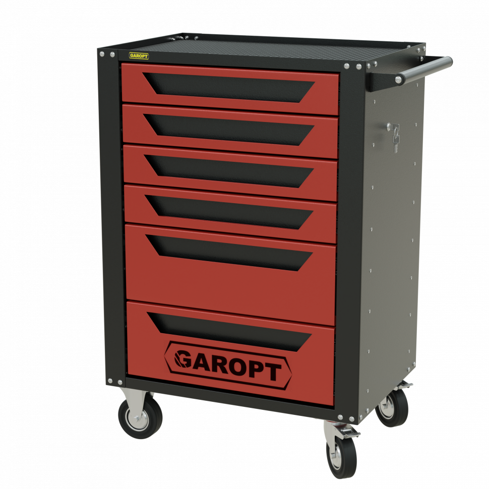 Тележка инструментальная Garopt 6 ящиков КРАСНАЯ, центральный замок, увеличенные колеса, доводчики, GAROPT Серия "High", высота 1040мм