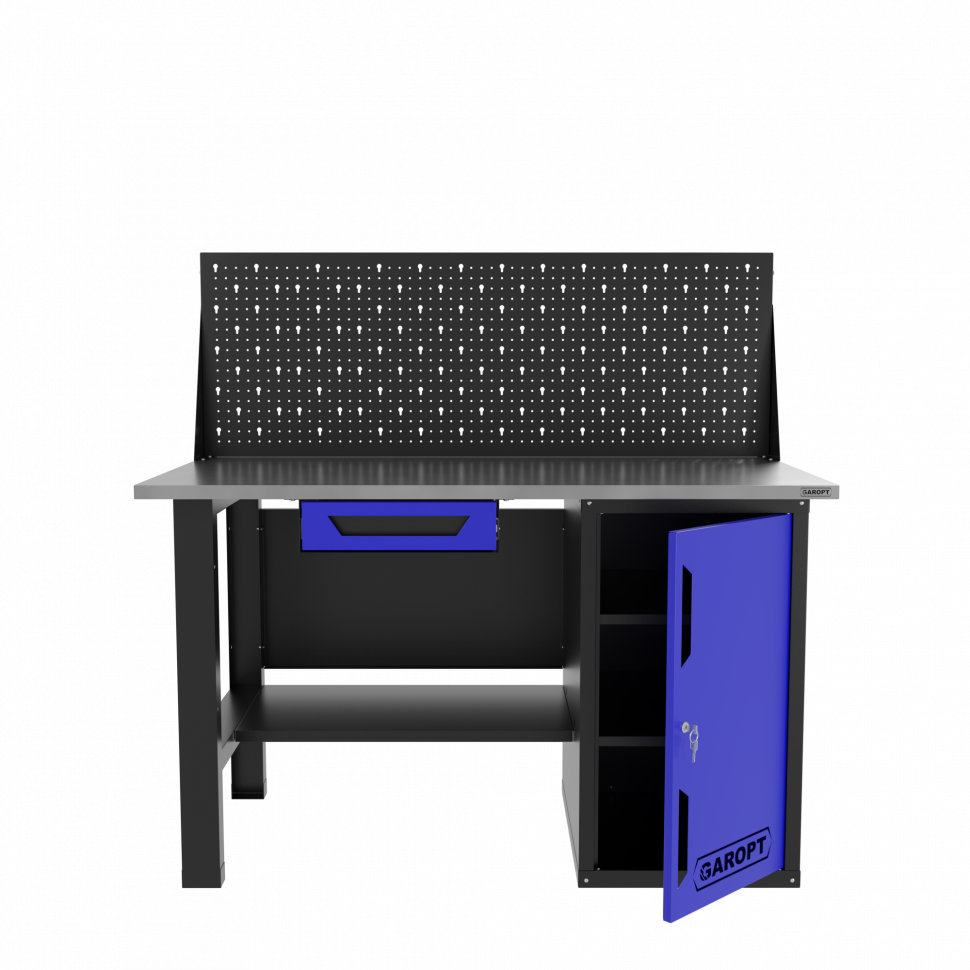 Верстак однотумбовый с ящиком и экраном 1400*700 GAROPT синий, GT1400STDY1PP.blue