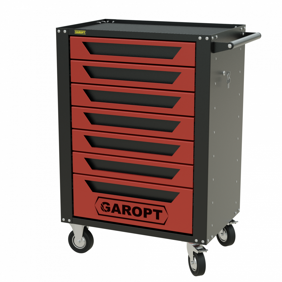 Тележка инструментальная Garopt 7 ящиков КРАСНАЯ, центральный замок, увеличенные колеса, доводчики,  GAROPT  Серия "High", высота 1040мм