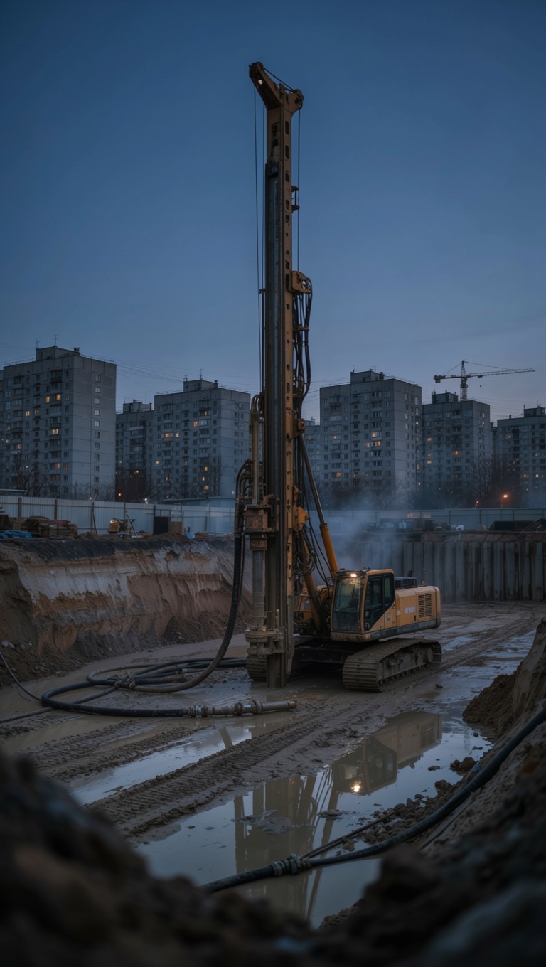 Буровая установка струйной цементации на стройплощадке