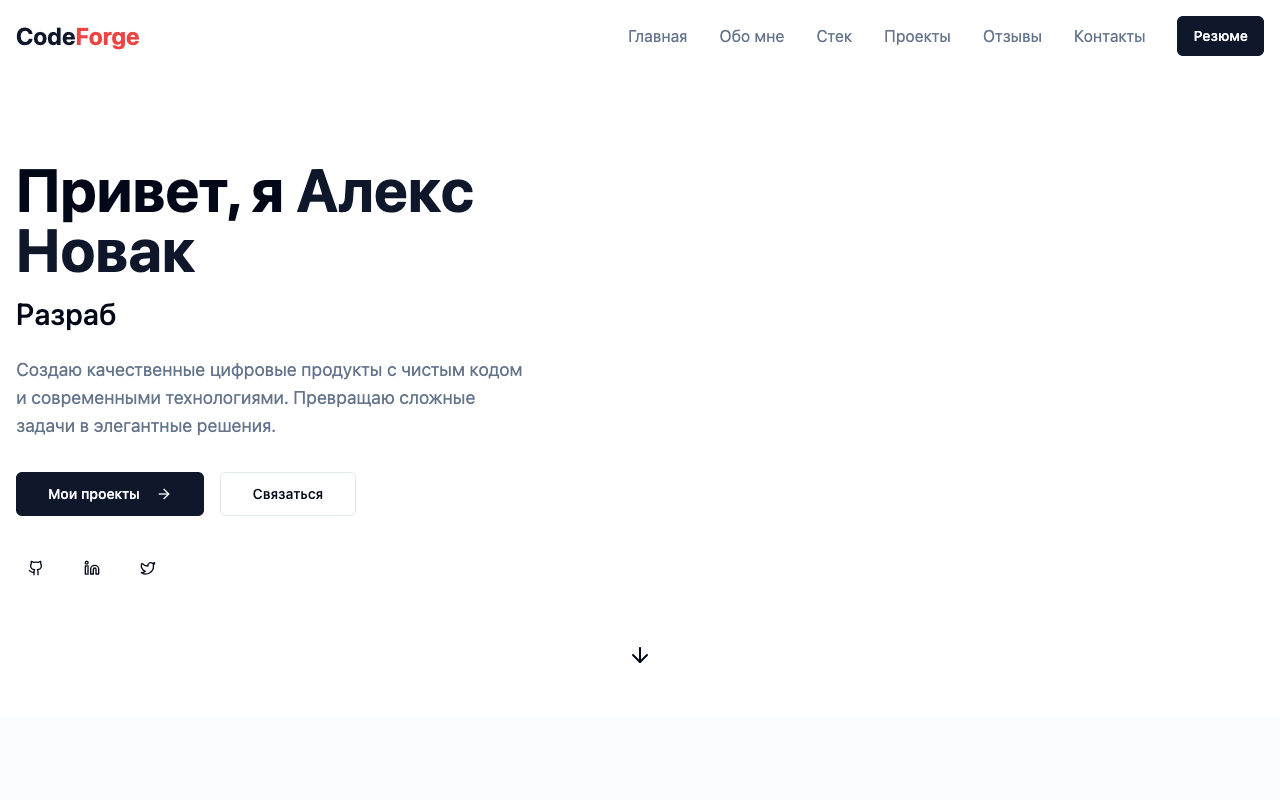 Шаблон сайта Портфолио разработчика — превью дизайна